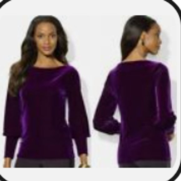 Lauren Ralph Lauren Purple Boat Neck Puff Sleeve Top - EUC - Picture 3 of 7